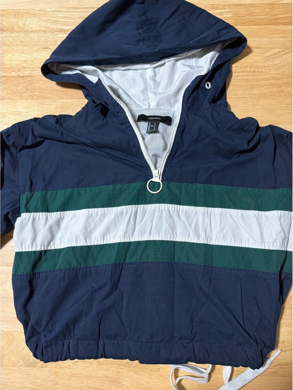 Forever 21 Women’s Small Cropped Hooded Windbreaker Navy Green White